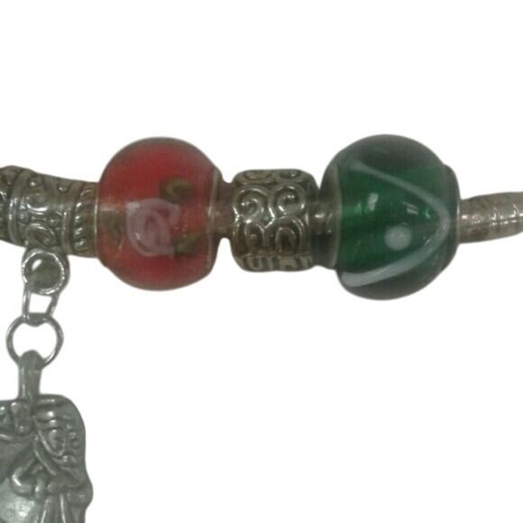Euro style charm bracelet Santa Claus Beads Silvertone Christmas Holiday Floral - Picture 3 of 3